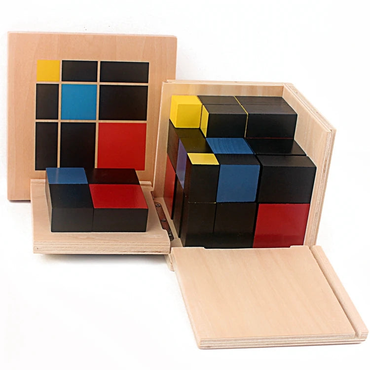Montessori Tri-Color Cube Set – Wooden Cubes & Prisms in Storage Box (Math & Geometry Toy) - Kid Zone