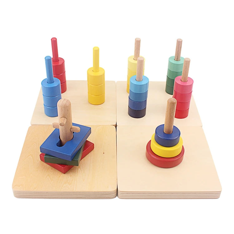 Montessori Wooden Disc Stacking Toy – Colorful Horizontal & Vertical Peg Board for Early Learning - Kid Zone