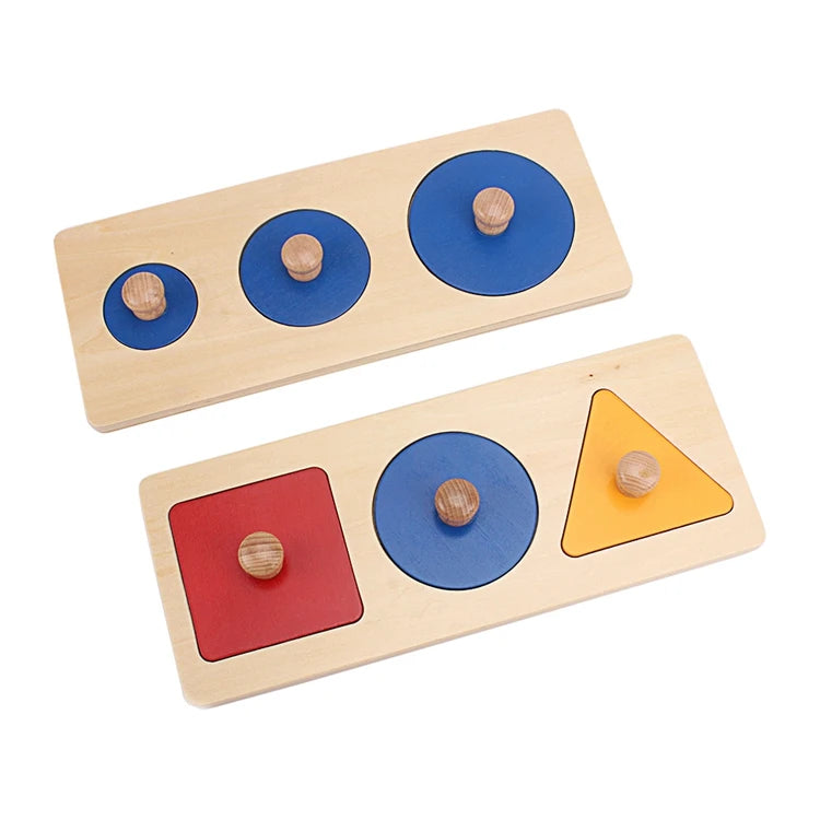 Montessori Wooden Shape Grip Board – Tri-Color Geometric Learning Puzzle - Kid Zone