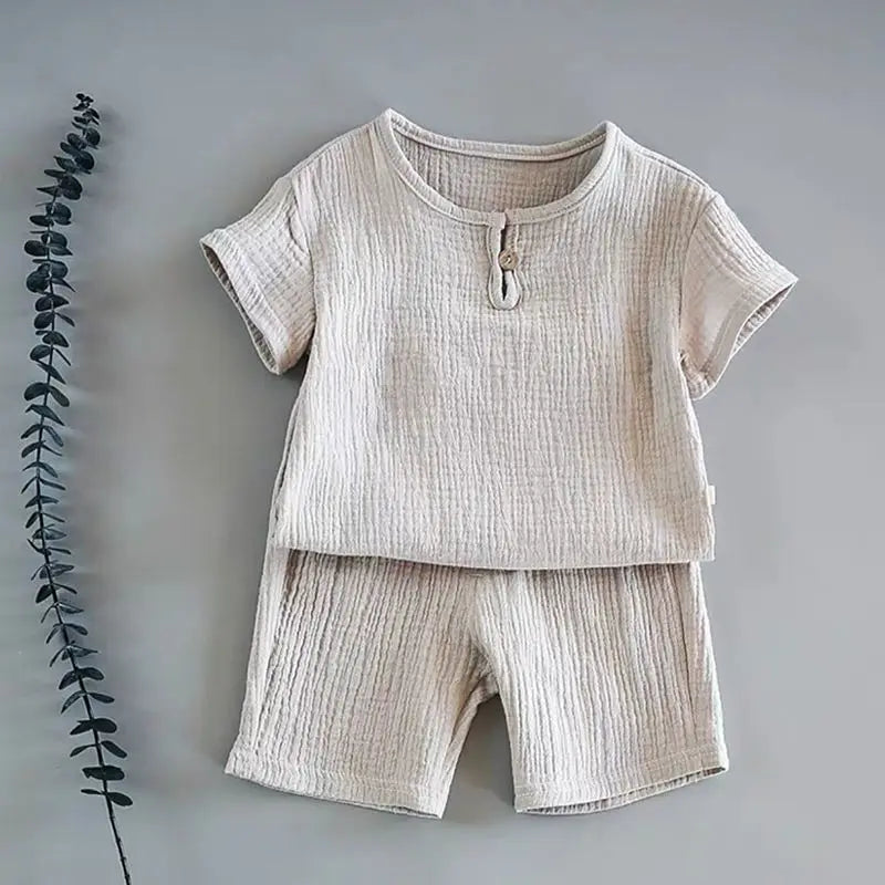Summer Baby Boy Clothes – Modern Cotton & Linen 2-Piece Outfit (Unisex) - Kid Zone