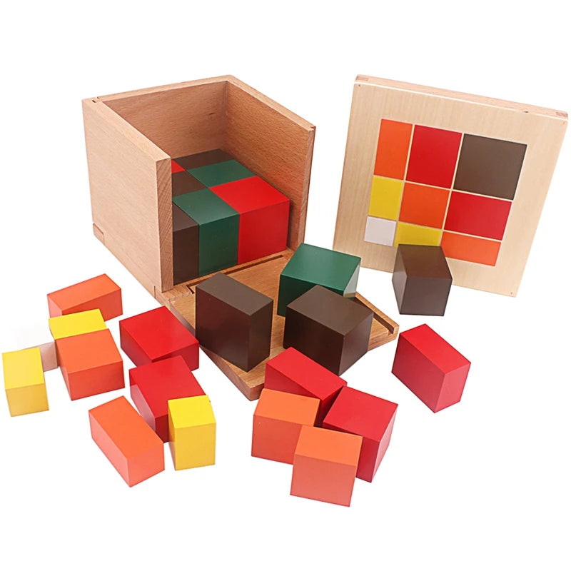 Montessori Tri-Color Cube Set – Wooden Cubes & Prisms in Storage Box (Math & Geometry Toy) - Kid Zone