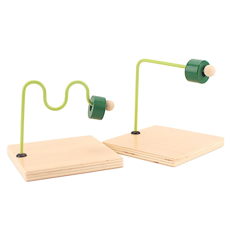 Montessori Horizontal Dowel Toy – Wooden Discs with Green Cylinder for Babies (7–24 Months) - Kid Zone