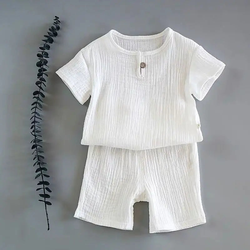 Summer Baby Boy Clothes – Modern Cotton & Linen 2-Piece Outfit (Unisex) - Kid Zone
