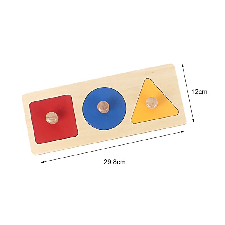 Montessori Wooden Shape Grip Board – Tri-Color Geometric Learning Puzzle - Kid Zone