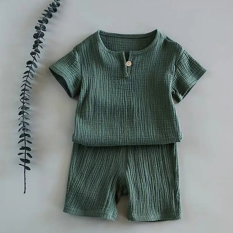 Summer Baby Boy Clothes – Modern Cotton & Linen 2-Piece Outfit (Unisex) - Kid Zone