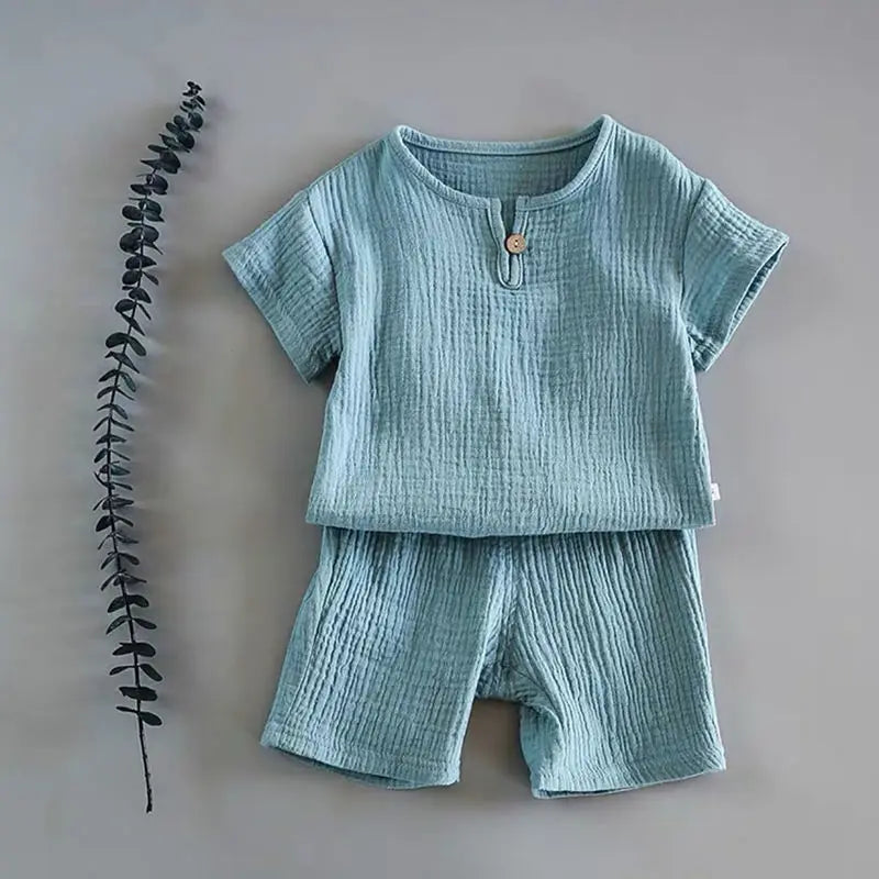 Summer Baby Boy Clothes – Modern Cotton & Linen 2-Piece Outfit (Unisex) - Kid Zone