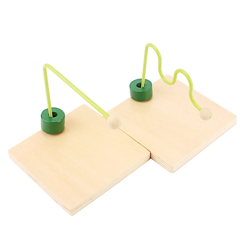Montessori Horizontal Dowel Toy – Wooden Discs with Green Cylinder for Babies (7–24 Months) - Kid Zone