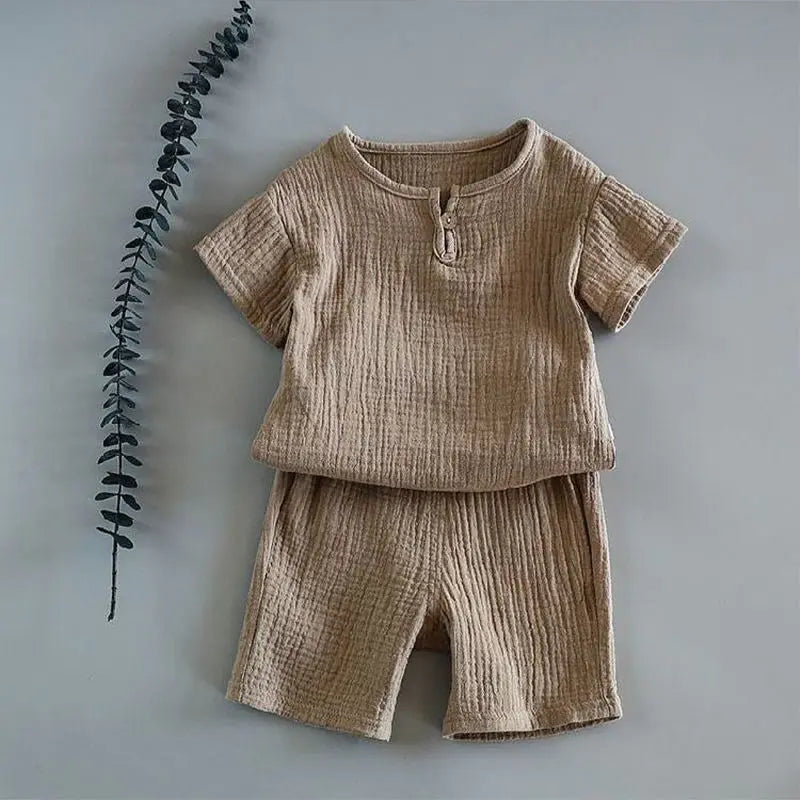Summer Baby Boy Clothes – Modern Cotton & Linen 2-Piece Outfit (Unisex) - Kid Zone