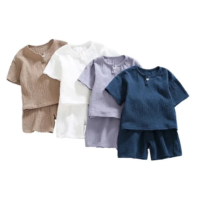 Summer Baby Boy Clothes – Modern Cotton & Linen 2-Piece Outfit (Unisex) - Kid Zone