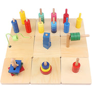 Montessori Wooden Disc Stacking Toy – Colorful Horizontal & Vertical Peg Board for Early Learning - Kid Zone