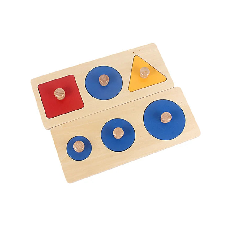 Montessori Wooden Shape Grip Board – Tri-Color Geometric Learning Puzzle - Kid Zone