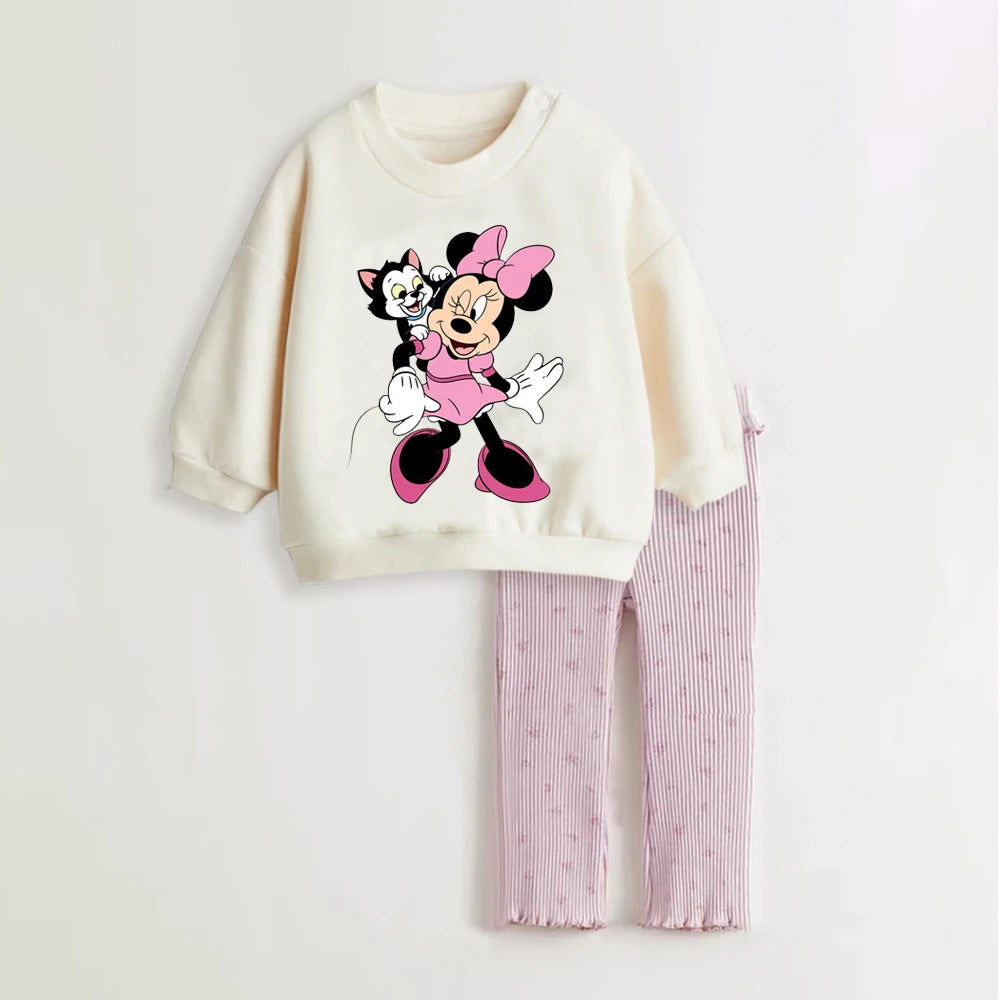 Baby Girl Spring Clothes – Long-Sleeve T-Shirt & Cartoon Leggings Set - Kid Zone
