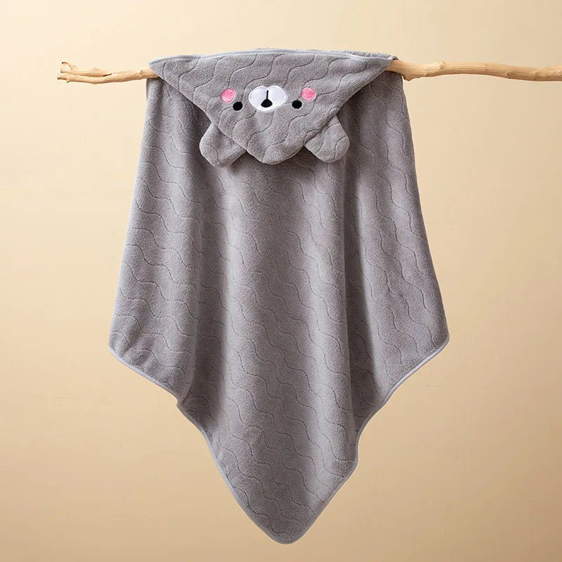 Coral Fleece Baby Bathrobe – Soft Hooded Wrap Towel for Kids - Kid Zone