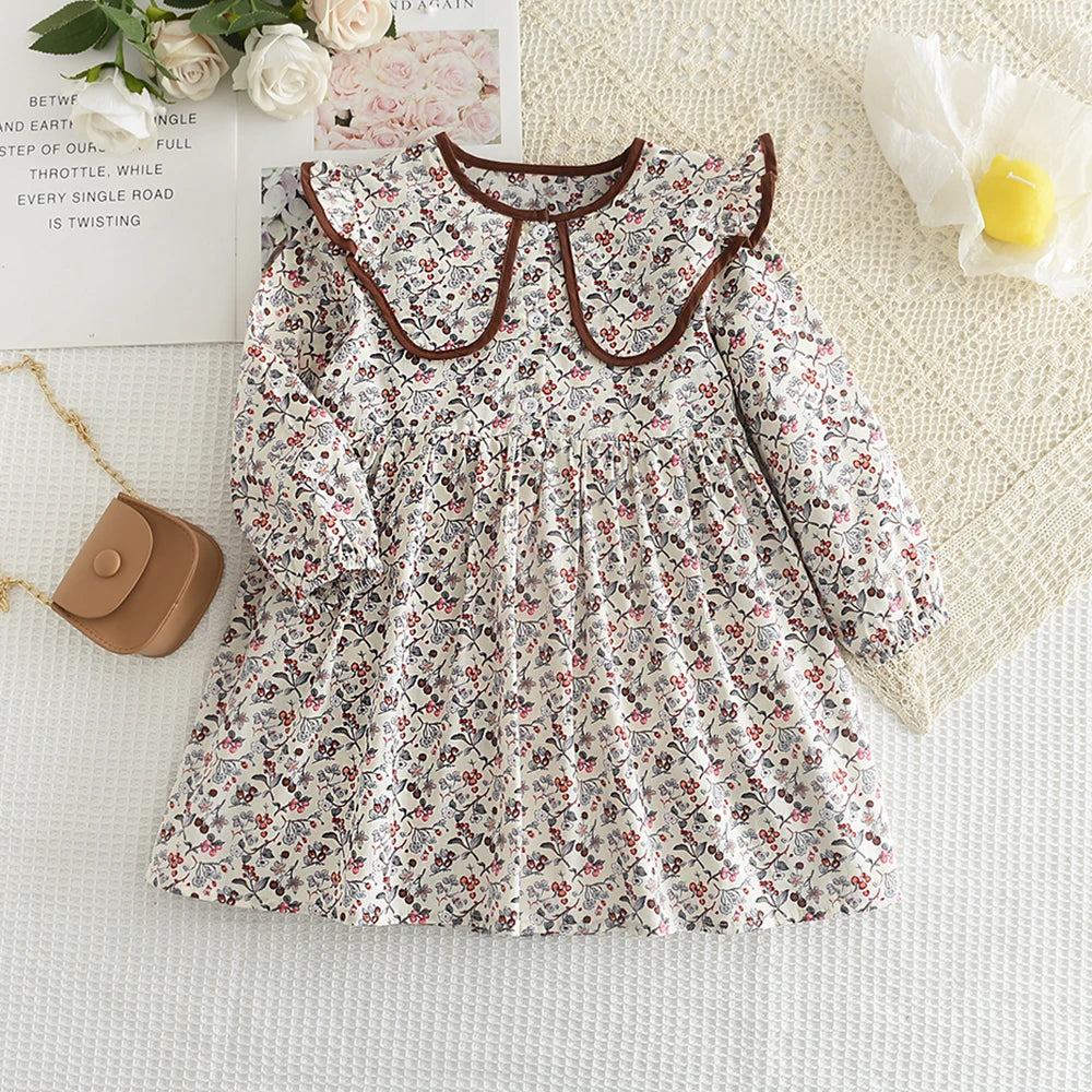 Vintage Baby Girl Clothes – Fall Peter Pan Collar Dress - Kid Zone