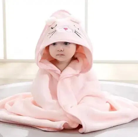 Warm Clothes for Newborn – Soft Coral Fleece Cartoon Baby Bathrobe - Kid Zone