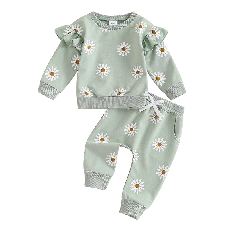 Cute Baby Girl Clothes – 2-Piece Floral Sweatshirt Set - Kid Zone