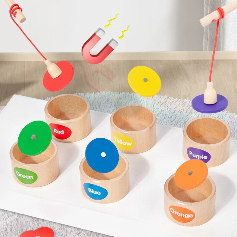 Montessori Magnetic Fishing & Sorting Wooden Toy – Educational Color & Shape Matching Game for Kids - Kid Zone