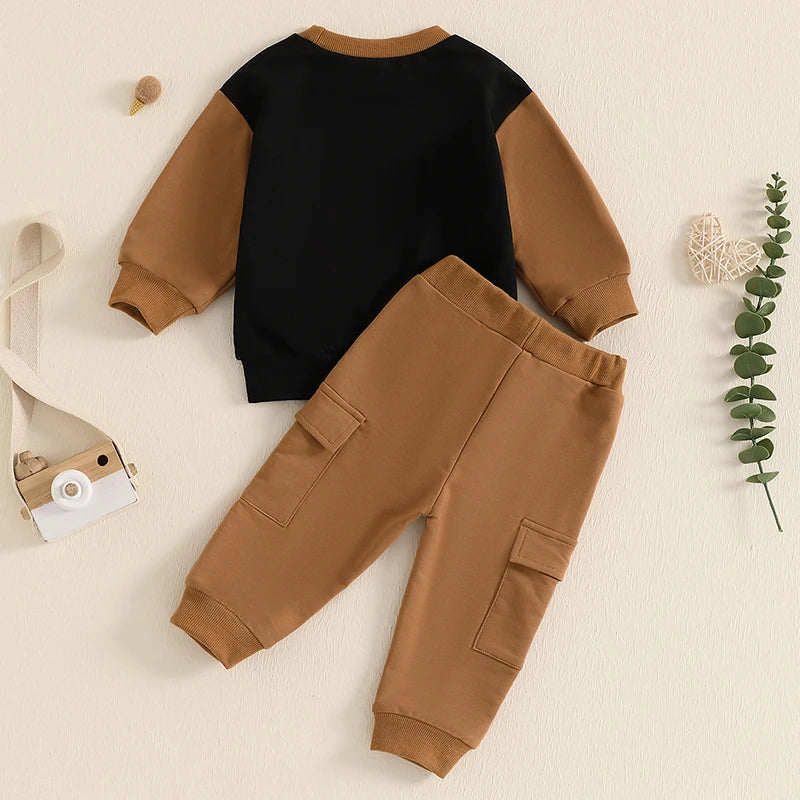 Cool Baby Boy Clothes – Fall Contrast-Color Sweatshirt & Cargo Pants Set - Kid Zone