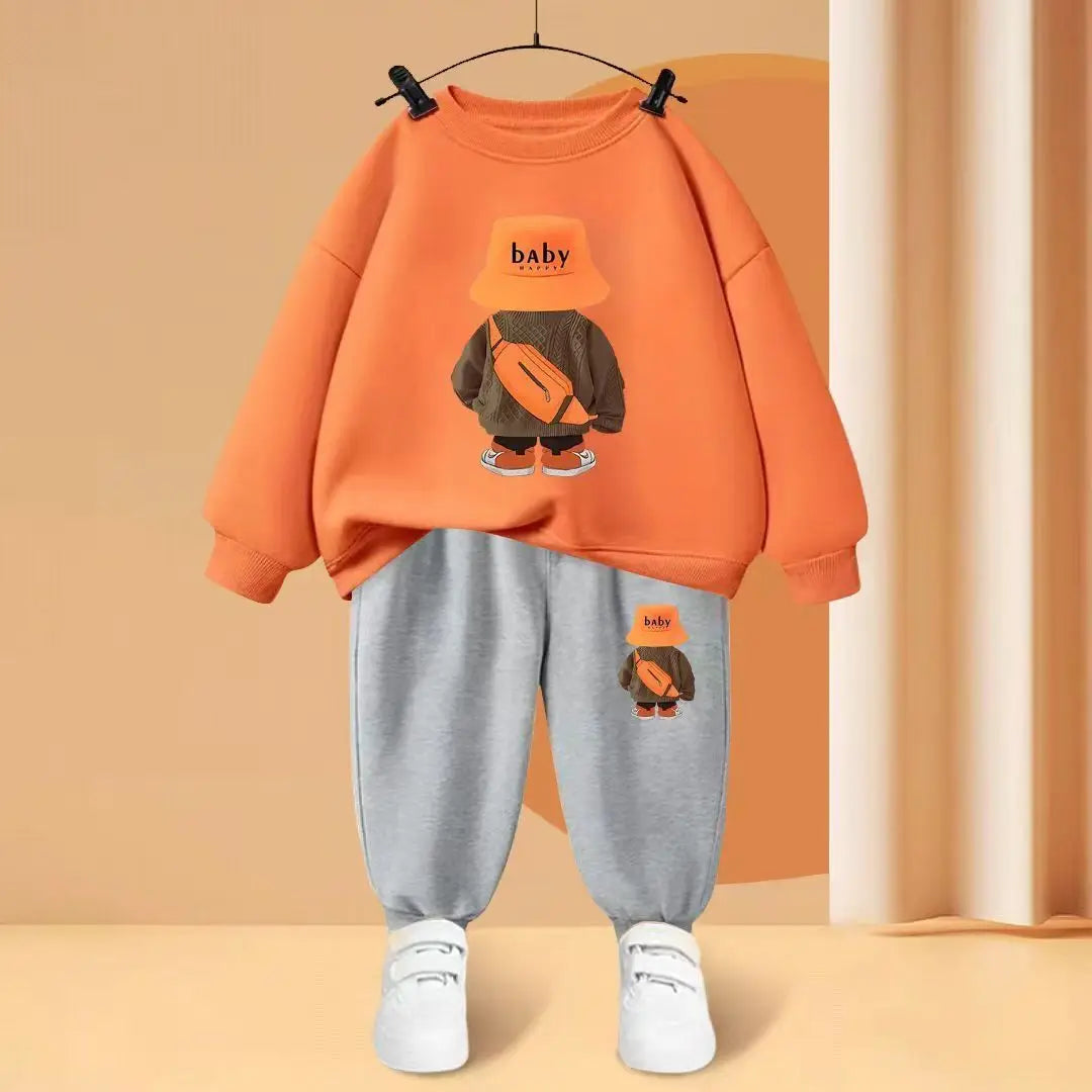 Baby Boy Fall Clothes – Cartoon Bear Sweatshirt & Pants Set - Kid Zone