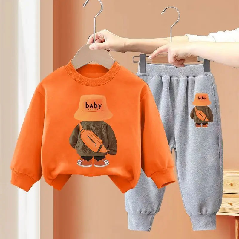 Baby Boy Fall Clothes – Cartoon Bear Sweatshirt & Pants Set - Kid Zone