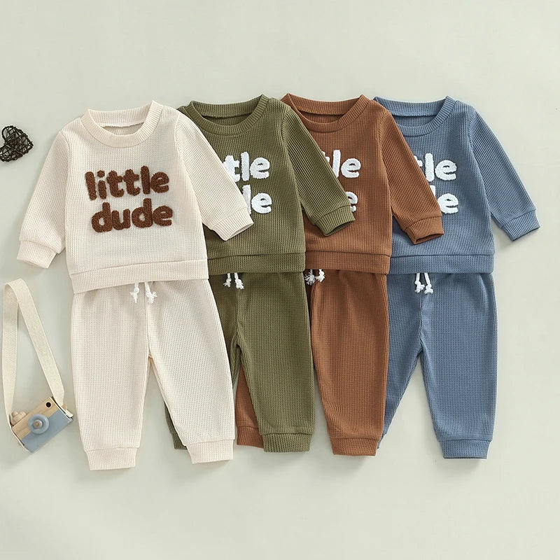Baby Boy Clothing – Embroidered Letter Sweatshirt & Elastic Pants 2-Piece Set - Kid Zone