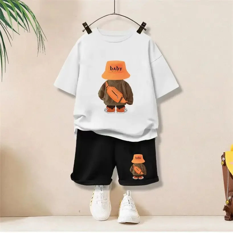 Cute Baby Boy Clothes – Summer Bear Print T-Shirt & Shorts Set - Kid Zone
