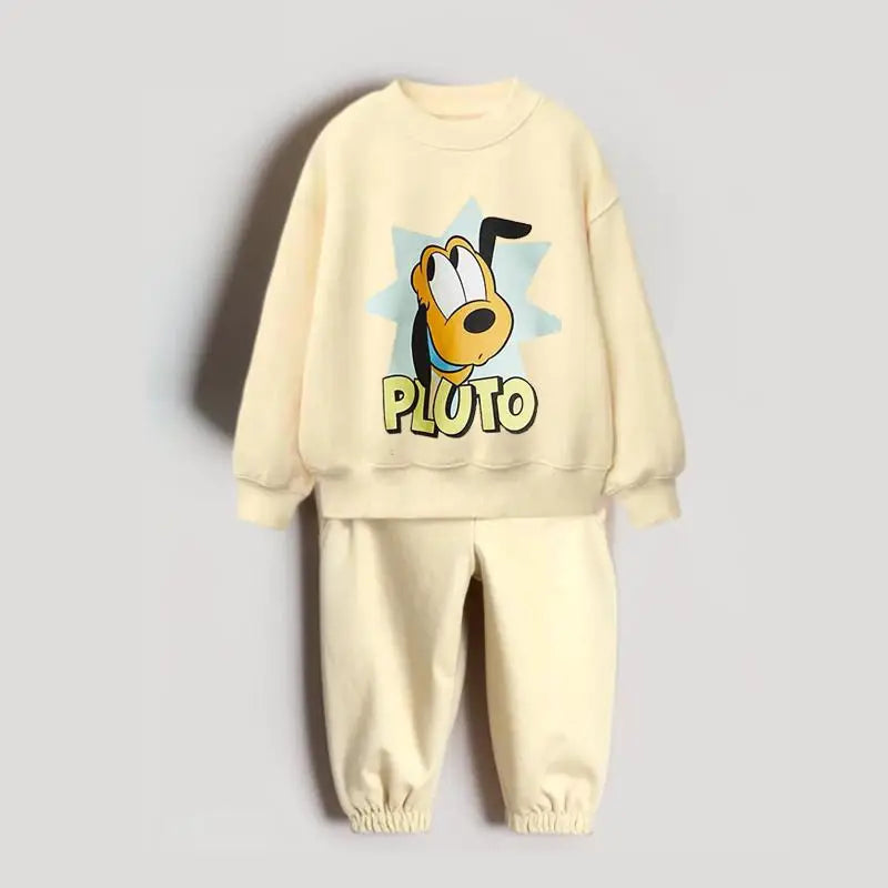Baby Boy Fall Clothes – MINISO Cartoon Sweatshirt & Solid Pants Set - Kid Zone