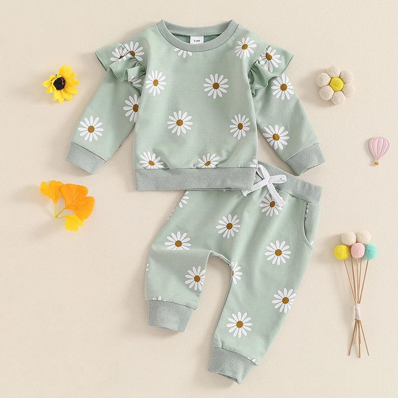Cute Baby Girl Clothes – 2-Piece Floral Sweatshirt Set - Kid Zone