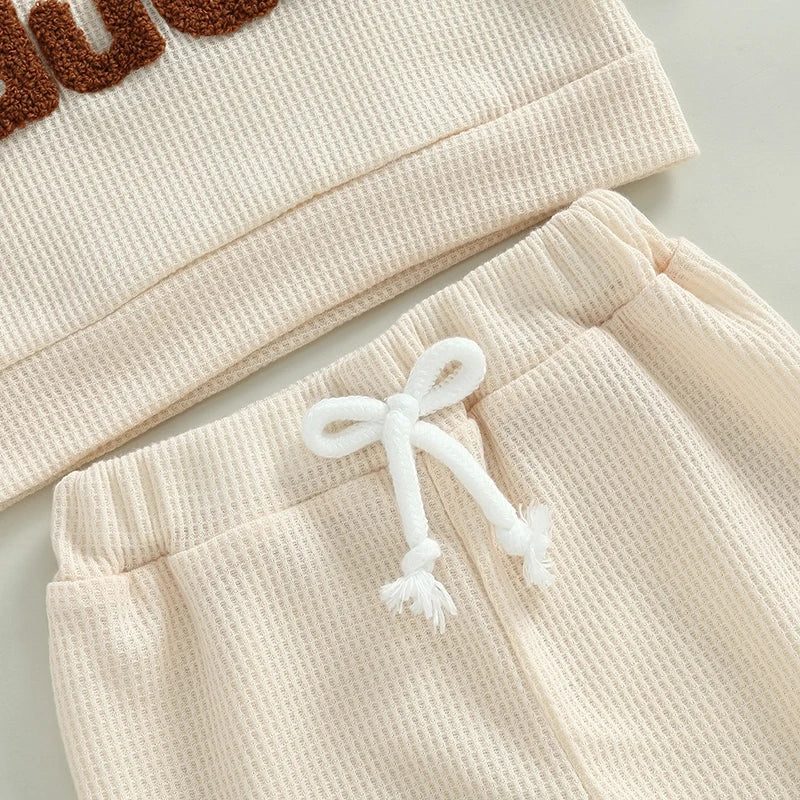2-piece baby set - embroidered letter sweatshirt + elasticated pants