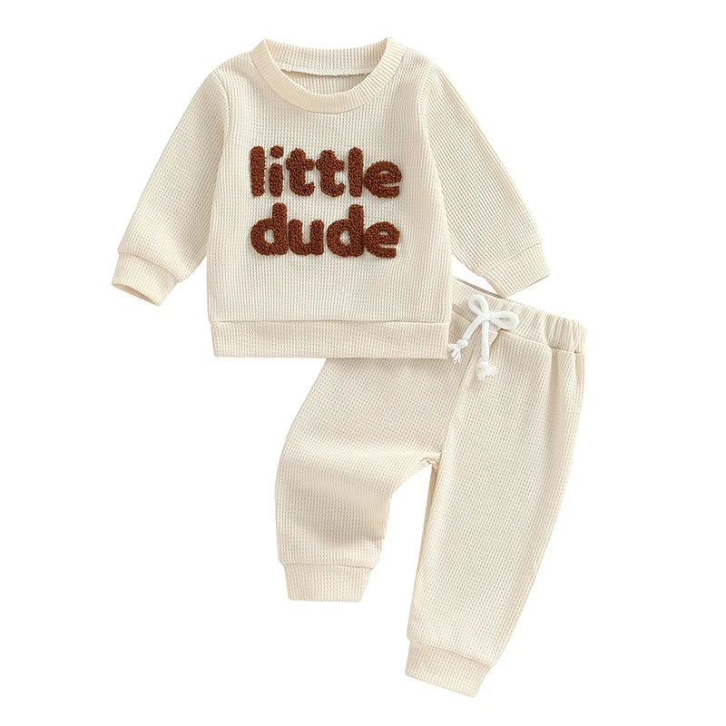 2-piece baby set - embroidered letter sweatshirt + elasticated pants