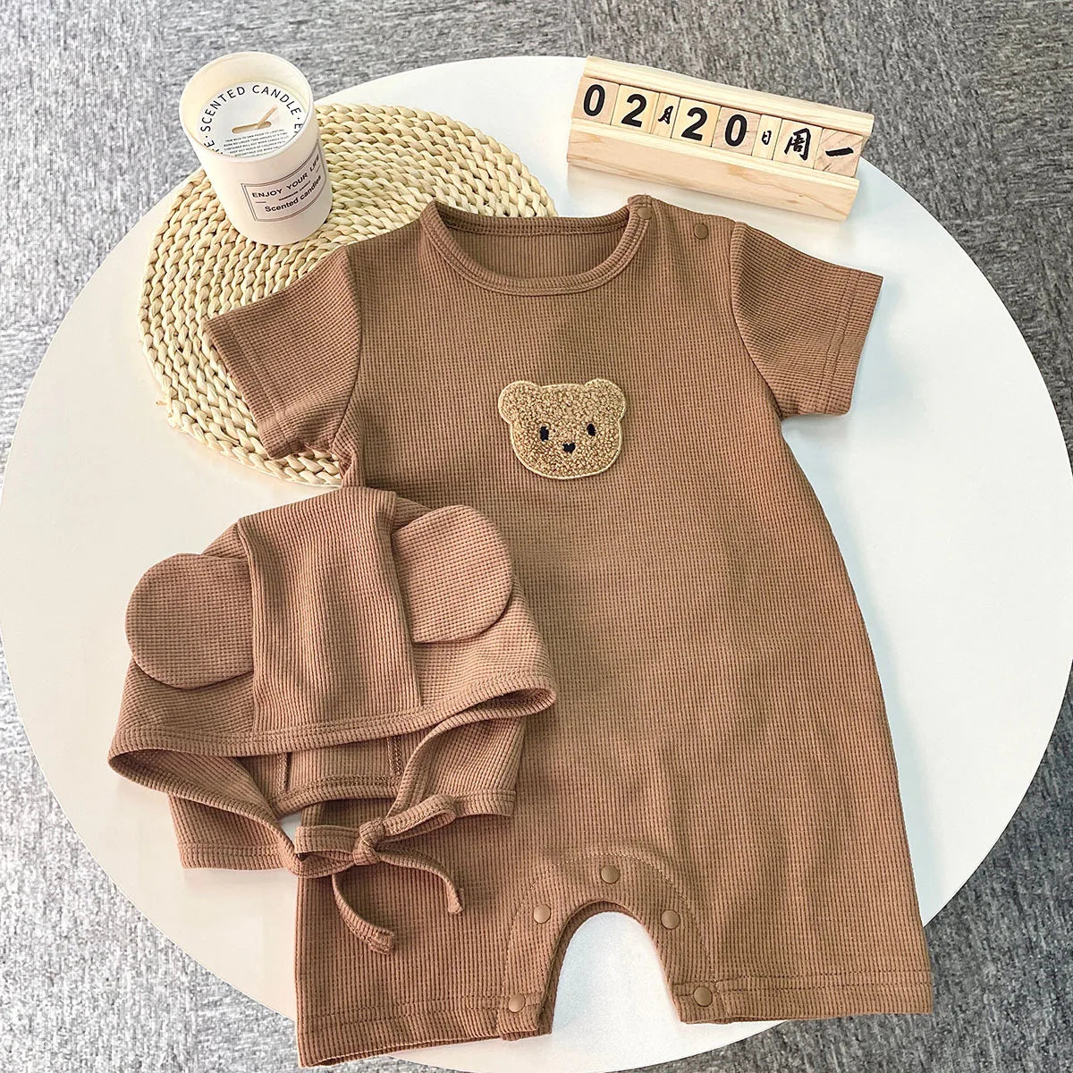Baby Bear Cotton Jumpsuit with Ear Hood – Cute Newborn & Infant Summer Outfit - Kid Zone