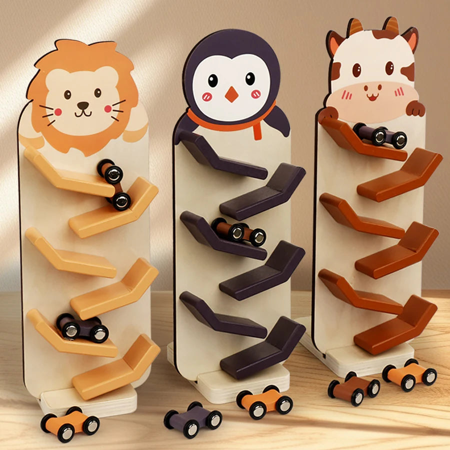Wooden Car Racing Ramp – Early Learning Slide Track Toy for Kids - Kid Zone