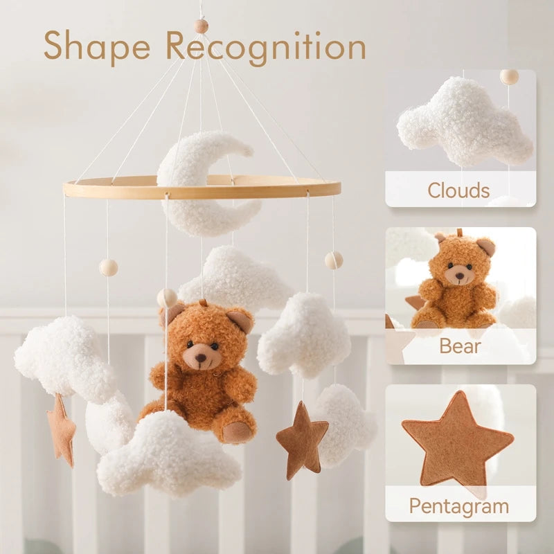Dreamy Baby Wooden Crib Mobile – Soft Visual & Musical Hanging Toy for Newborns - Kid Zone