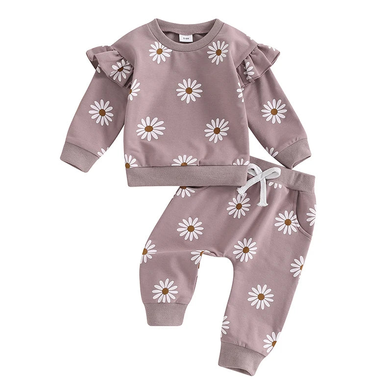 Cute Baby Girl Clothes – 2-Piece Floral Sweatshirt Set - Kid Zone