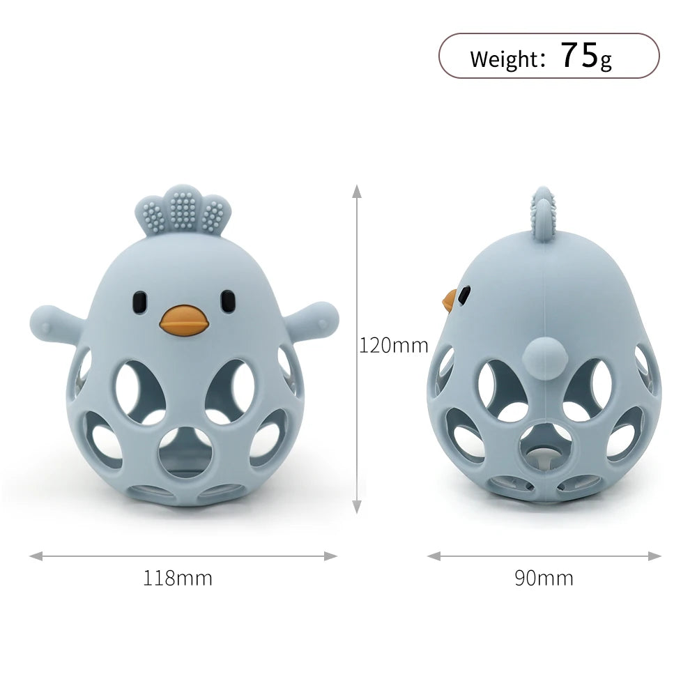 Blue silicone baby bath toy, chicken shape, with measurements, Kid Zone educational toy