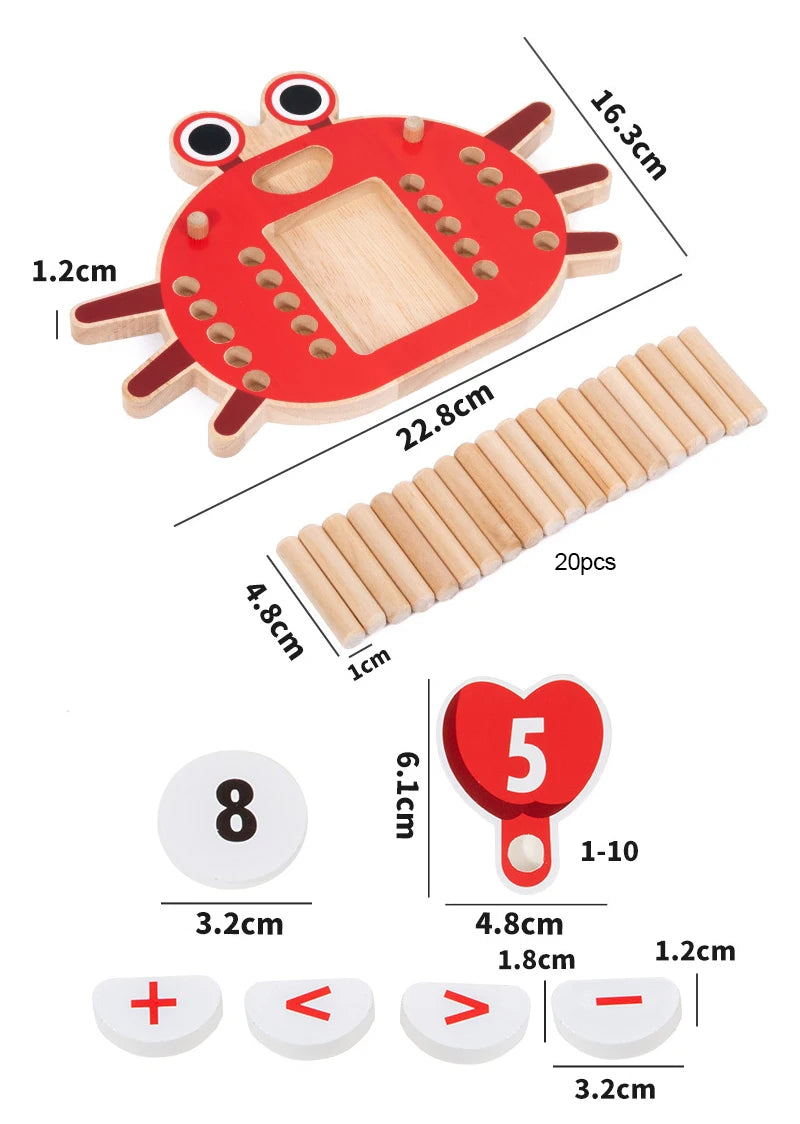 Wooden Crab Addition Game – Math Learning Board for Kids | Educational Learning Toys - Kid Zone