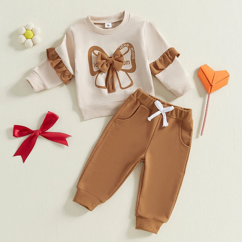 Trendy Baby Girl Clothes – 2-Piece Bow Sweatshirt Set - Kid Zone