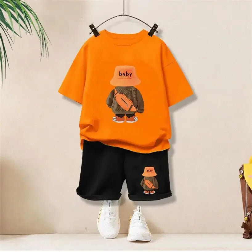 Cute Baby Boy Clothes – Summer Bear Print T-Shirt & Shorts Set - Kid Zone