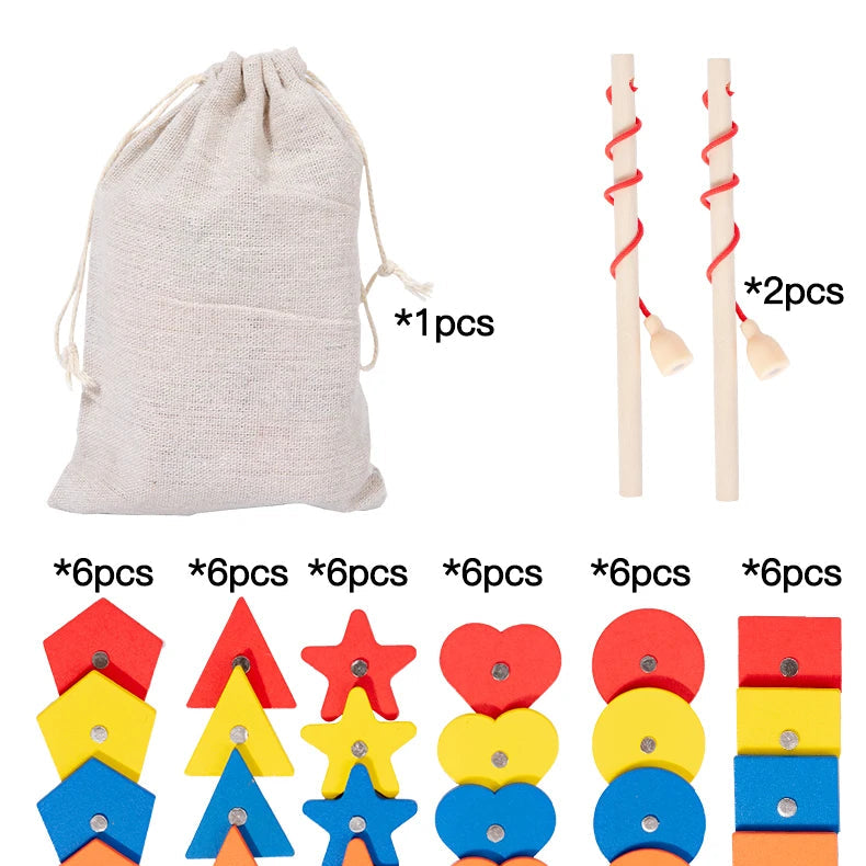 Montessori Magnetic Fishing & Sorting Wooden Toy – Educational Color & Shape Matching Game for Kids - Kid Zone