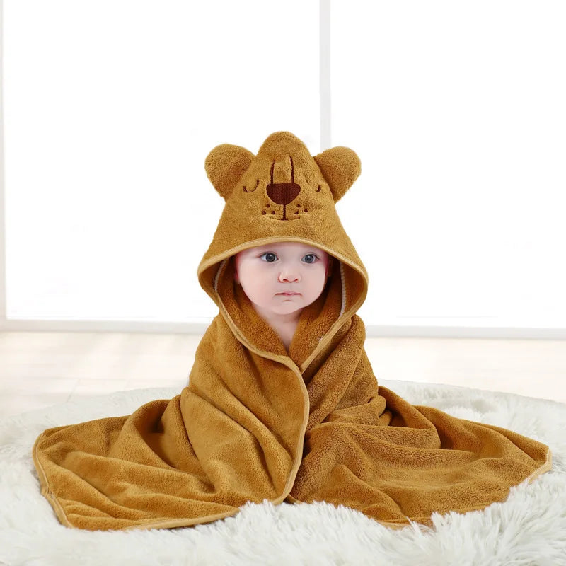 Warm Clothes for Newborn – Soft Coral Fleece Cartoon Baby Bathrobe - Kid Zone