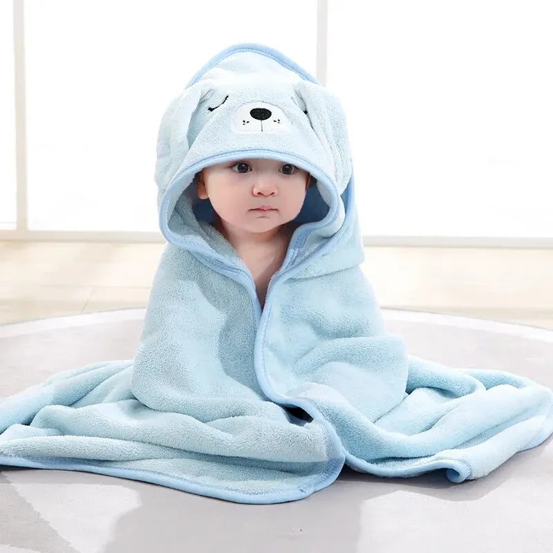 Coral Fleece Baby Bathrobe – Soft Hooded Wrap Towel for Kids - Kid Zone