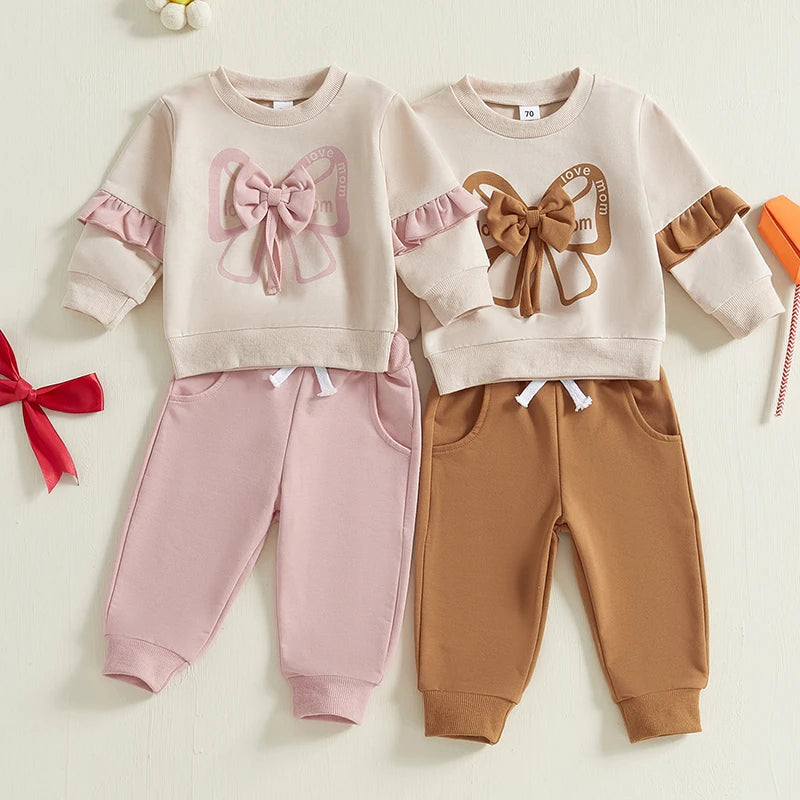 Trendy Baby Girl Clothes – 2-Piece Bow Sweatshirt Set - Kid Zone