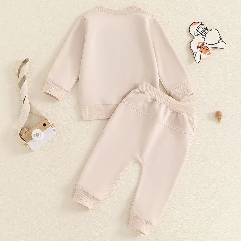 Preppy Baby Boy Clothes – Fall Rugby-Style Embroidered Sweatshirt & Pants Set - Kid Zone