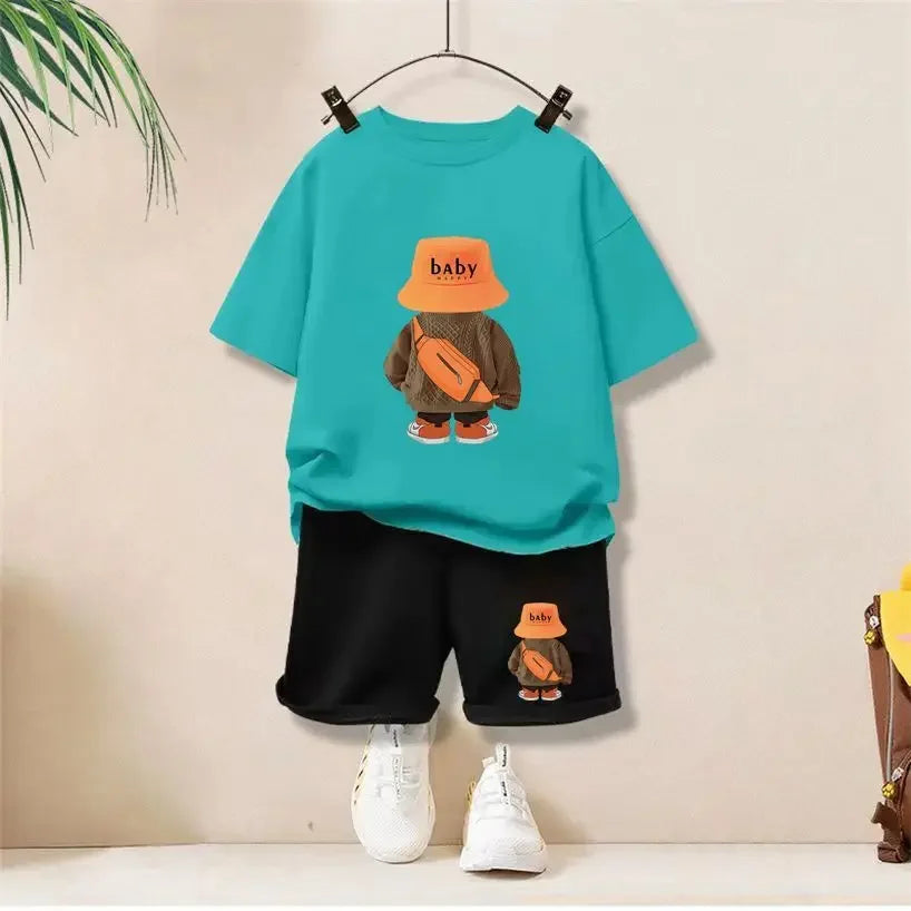Cute Baby Boy Clothes – Summer Bear Print T-Shirt & Shorts Set - Kid Zone