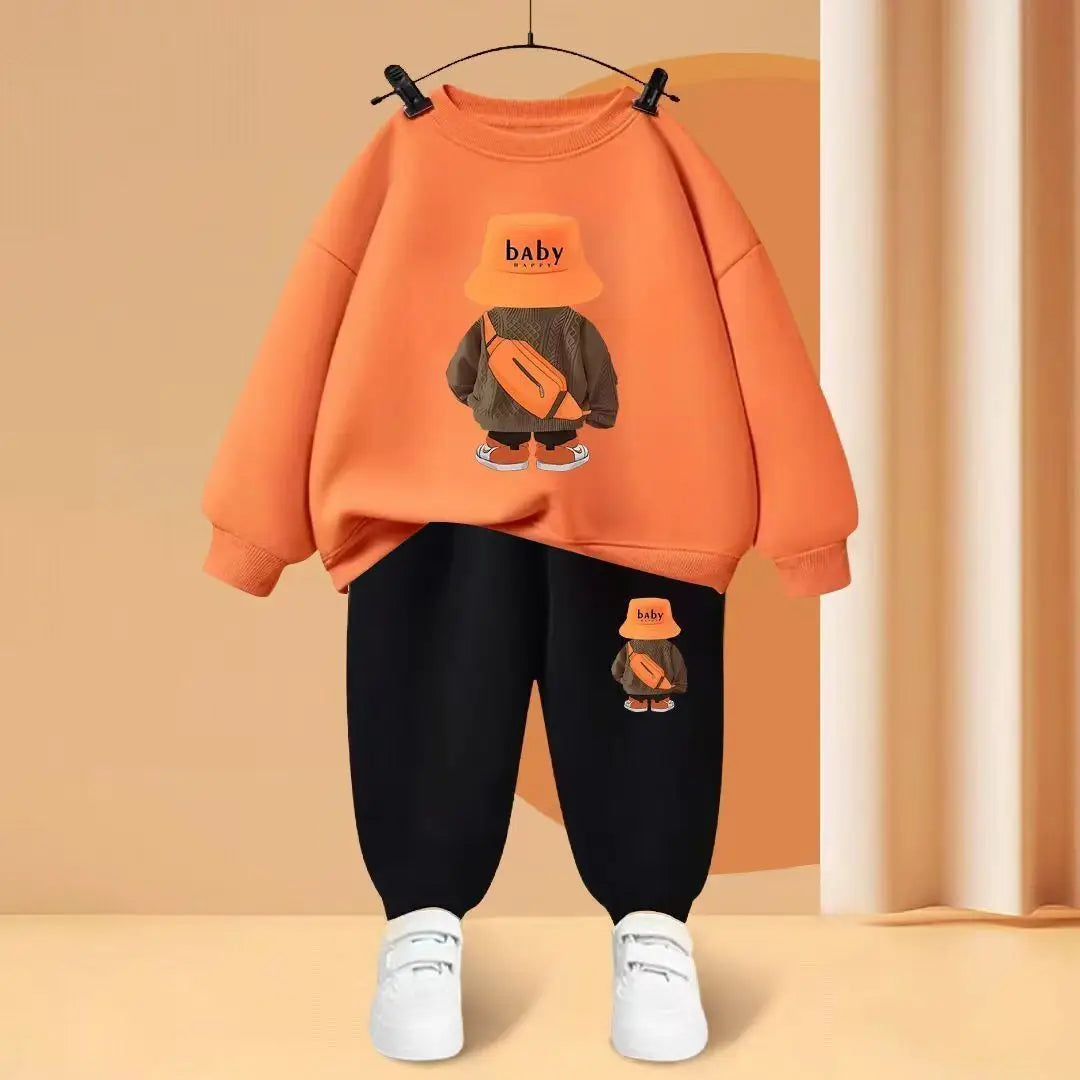 Baby Boy Fall Clothes – Cartoon Bear Sweatshirt & Pants Set - Kid Zone