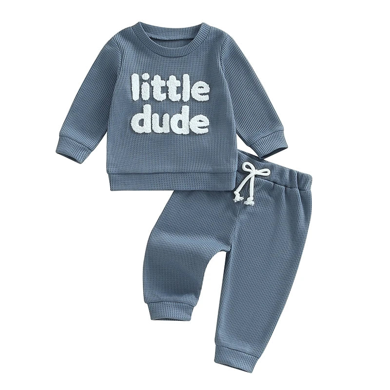 2-piece baby set - embroidered letter sweatshirt + elasticated pants