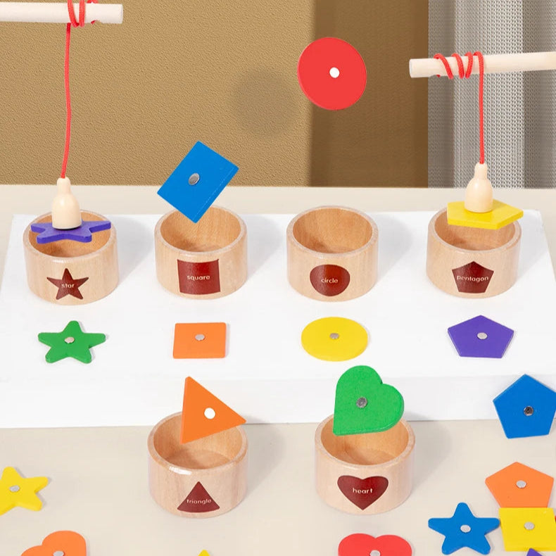 Montessori Magnetic Fishing & Sorting Wooden Toy – Educational Color & Shape Matching Game for Kids - Kid Zone
