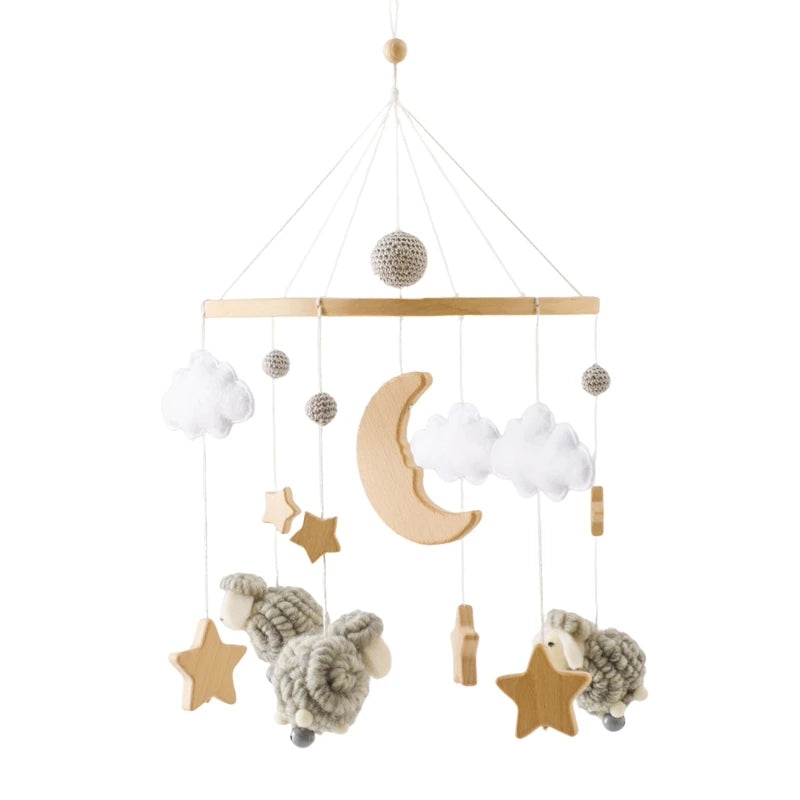 Dreamy Baby Wooden Crib Mobile – Soft Visual & Musical Hanging Toy for Newborns - Kid Zone