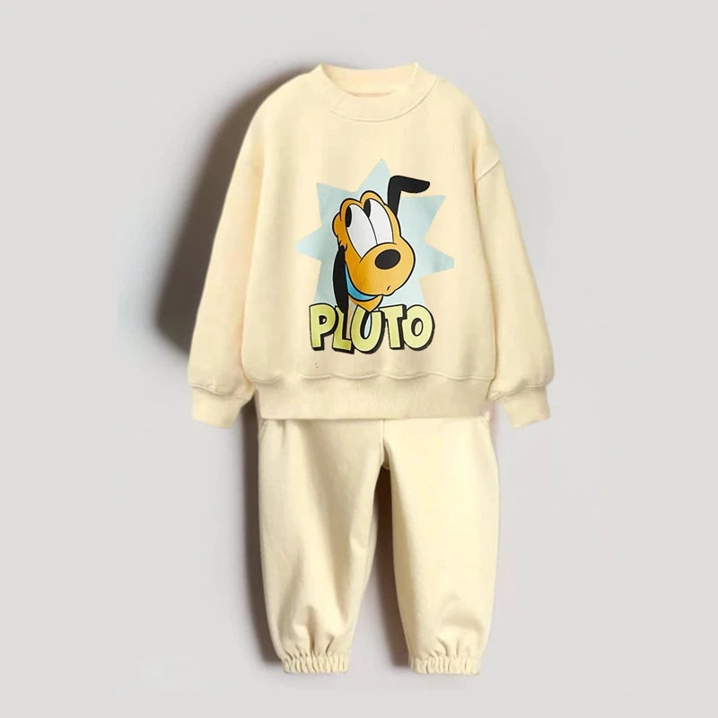 Baby Boy Fall Clothes – MINISO Cartoon Sweatshirt & Solid Pants Set - Kid Zone