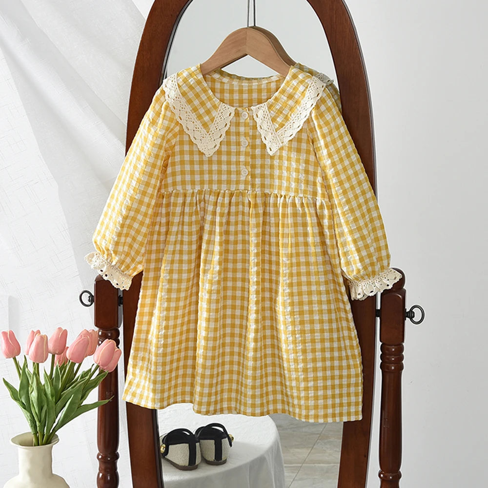 Vintage Baby Girl Clothes – Fall Peter Pan Collar Dress - Kid Zone